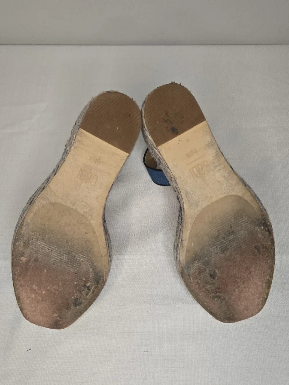 CAbi Blue and White Espadrille Wedge Sandals with Ankle Strap